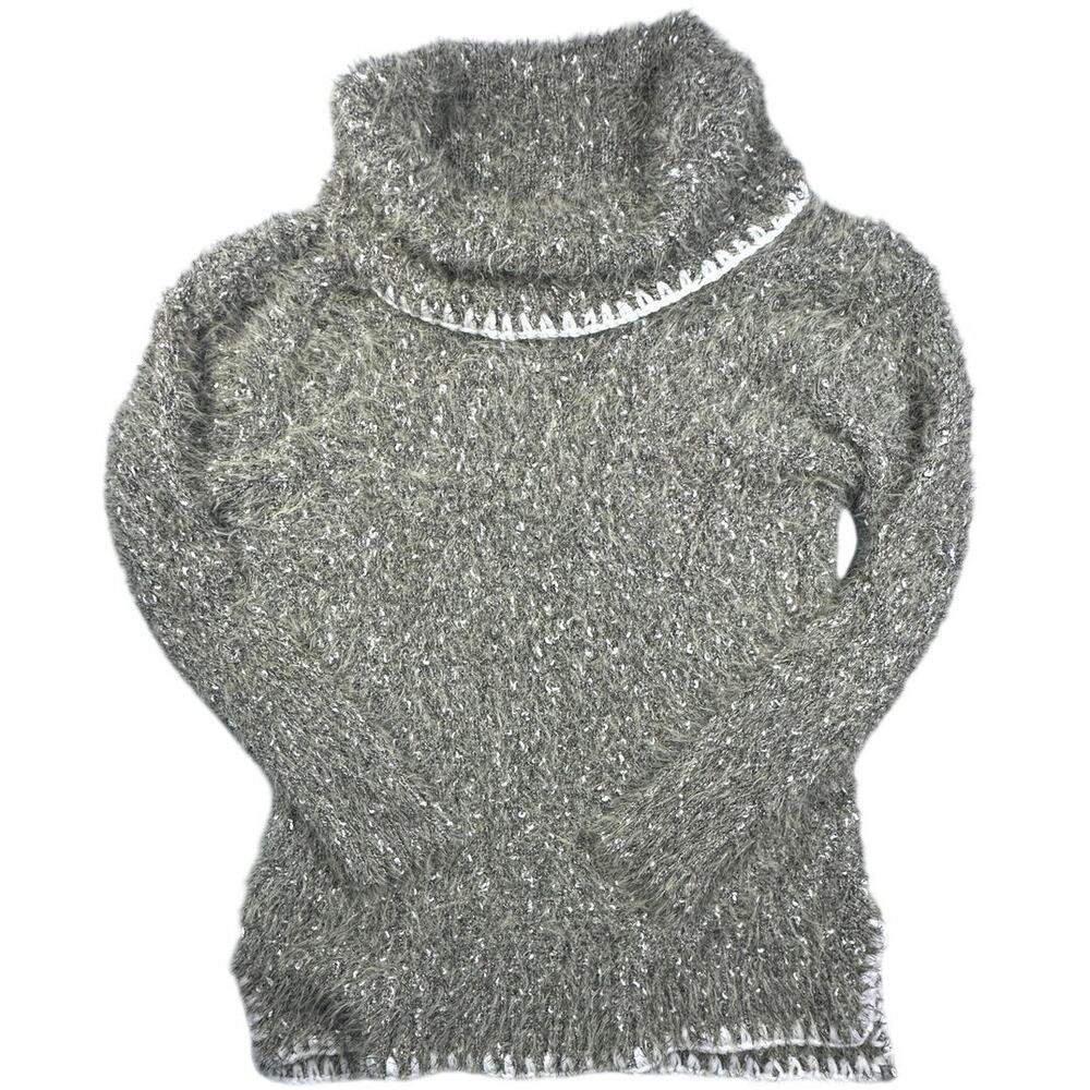 Rain + Rose Cowl Neck Sweater Fuzzy Heather Knit Whipstitch Trim XL